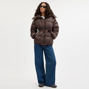 Mid Length Belted Down Jacket In Recycled Polyamide